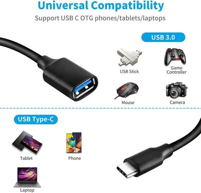 Alt view image 2 of 7 - USB C to USB Adapter Longwwin Type C OTG Cable 1 Pack USB C Male to USB 3.0 A Female Cable Connector Compatible for MacBook Pro 2019 2018, Samsung Galaxy S10 S9 S8 Note 9 8, LG V40 G6