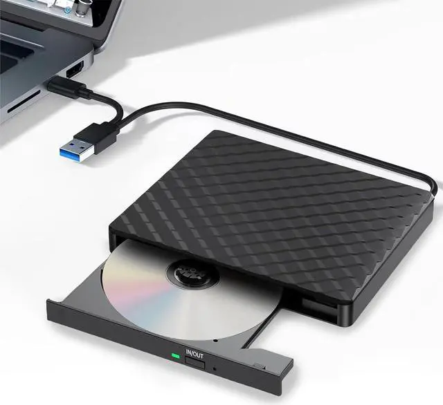 Main image of External CD DVD Drive, USB 3.0 and Type-C Portable CD/DVD +/-RW Drive Reader, Optical CD Burner Rewriter Slim DVD Player External Disk Drive for Laptop, Desktop, Mac, Mac OS, Windows, Linux (Black)