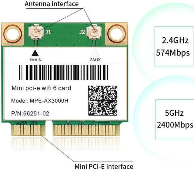 Alt view image 3 of 7 - MPE-AX3000H WiFi 6 Dual Band 802.11ax Half Mini PCI-E WiFi Card with Bluetooth 5.2 - 3000Mbps MU-MIMOfor Windows 10/11 64 bit