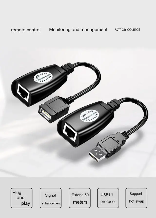 Alt view image 4 of 5 - USB 2.0 to RJ45 Adapter RJ45 LAN Cable Extension Cable USB Extender over Cat5 / Cat5e / Cat6 Cable