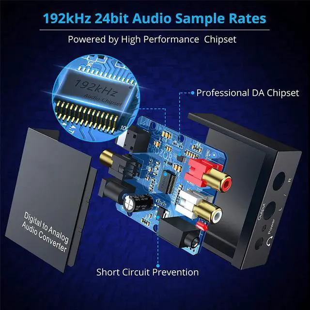 Alt view image 4 of 6 - 192KHz Digital to Analog Audio Converter DAC Digital SPDIF Optical to Analog L/R RCA Converter Toslink Optical to 3.5mm Jack Adapter for PS3 HD DVD PS4 Amp Apple TV Home Cinema