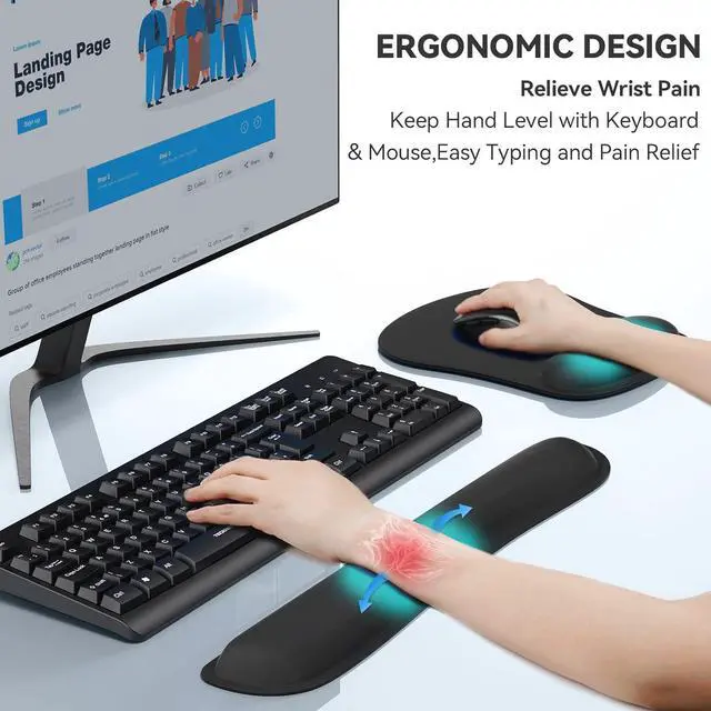 Alt view image 2 of 6 - Keyboard Wrist Rest and Mouse Pad with Wrist Support, Memory Foam Set for Computer/Laptop/Mac, Lightweight for Easy Typing & Pain Relief Ergonomic Mousepad