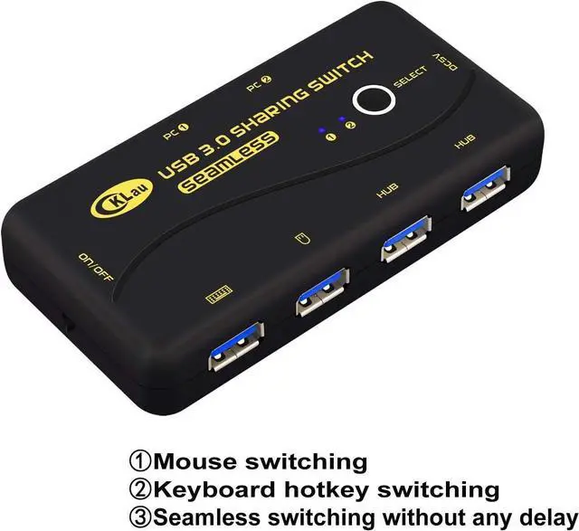 Alt view image 2 of 7 - CKLau Seamless USB 3.0 Sharing Switch Selector 4 Port 2 Computers Peripheral Switcher for PC, Printer, Scanner, Mouse, Keyboard with 2 Pack USB Cable Support Keyboard Switching and Mouse Switching