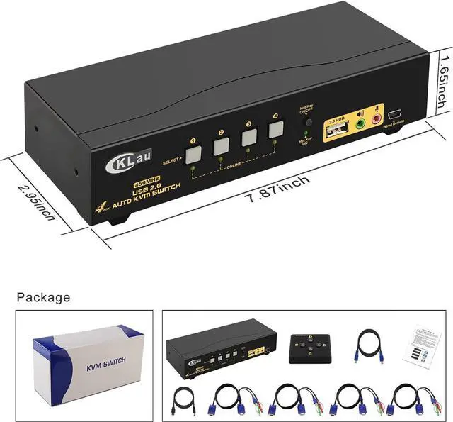 Alt view image 6 of 7 - CKLau 4 Port 450MHz USB Auto VGA KVM Switch with Audio and Cables, Monitor Switch for Multiple Computers Support Windows, Linux, Mac, Debian, Ubuntu, Fedora, Raspbian, Ubuntu