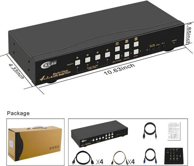 Alt view image 6 of 6 - CKLau 4Kx2K@30Hz 4 Port Multi-View HDMI KVM Switch with Cables, Audio and USB 2.0 Hub Supports Quad Screen Divide-View, Sync-View, Single-View Switching Up to 7 Viewing/Operating Modes