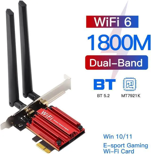 Alt view image 2 of 7 - WiFi 6 PCIe Wireless Wifi Card 1800Mbps 802.11 ax/ac Wi-Fi 6 Network Wlan wifi 6 MT7921K 2.4Ghz/5Ghz Bluetooth 5.2 OFDMA MU-MIMO AX1800 for Desktop Windows 10/11 64-bit