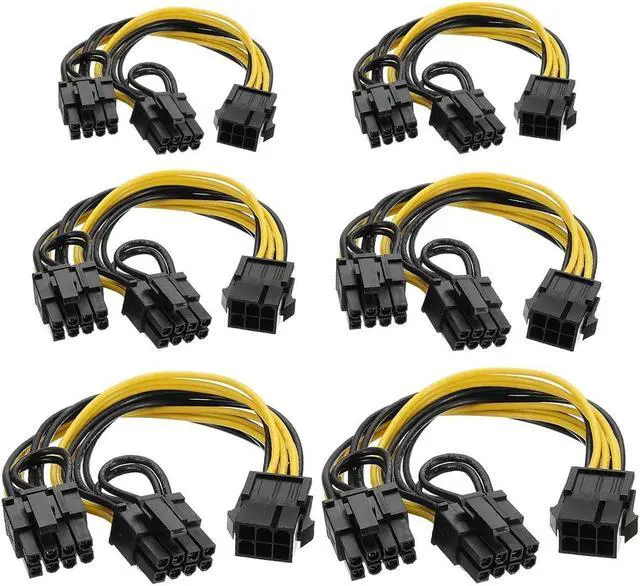 Main image of PCIe 8 Pin Female to Dual 8 Pin (6+2) Male PCI Express Adapter Power Cable PCIE Y - Splitter Cable 12.5 Inches (6 Pack) 8iop