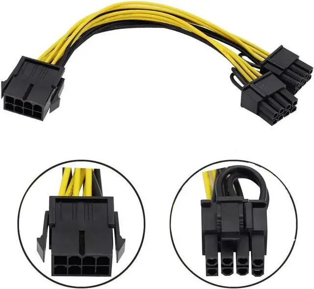 Alt view image 3 of 6 - PCIe 8 Pin Female to Dual 8 Pin (6+2) Male PCI Express Adapter Power Cable PCIE Y - Splitter Cable 12.5 Inches (6 Pack) 8iop