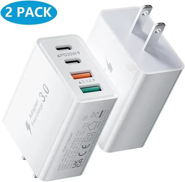 Main image of 40W USB C Charger Cube Wall Charger, [2-Pack] Wall Plug Fast Charging Block, 4-Port PD + QC Power Adapter Multiport Brick Type C Box for i-Phone 15/14/13/12/11/Pro Max/XS/XR/8/7, Tablets, Cellphones