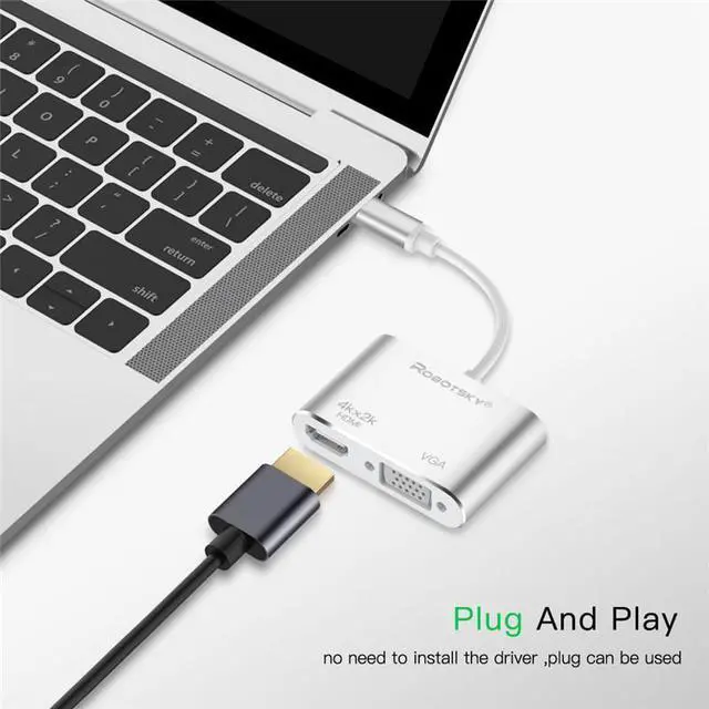 Alt view image 2 of 7 - 2 in 1 USB C Cable Type C to HDMI VGA Adapter 4K USB-C Type-C Audio Video Converter Cable for Macbook Samsung Galaxy