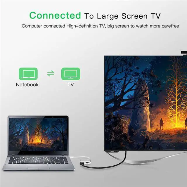 Alt view image 5 of 7 - 2 in 1 USB C Cable Type C to HDMI VGA Adapter 4K USB-C Type-C Audio Video Converter Cable for Macbook Samsung Galaxy