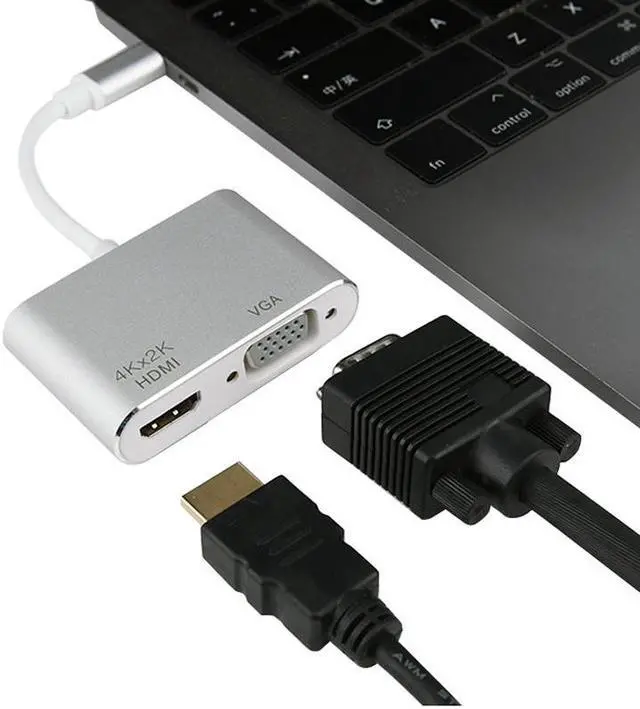 Alt view image 6 of 7 - 2 in 1 USB C Cable Type C to HDMI VGA Adapter 4K USB-C Type-C Audio Video Converter Cable for Macbook Samsung Galaxy