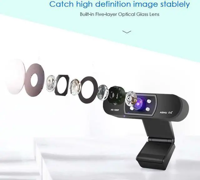 Alt view image 2 of 6 - Webcam 1080P HD Web Camera with Built-in Microphone 1920 x 1080p USB Plug&Play WebCam Widescreen Video