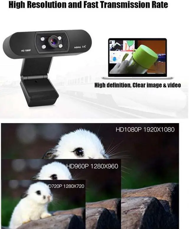 Alt view image 4 of 6 - Webcam 1080P HD Web Camera with Built-in Microphone 1920 x 1080p USB Plug&Play WebCam Widescreen Video