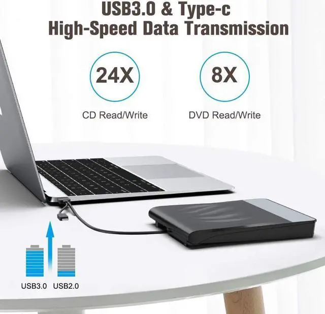 Alt view image 2 of 7 - [Updated] External CD DVD Drive, USB 3.0 Type-C Superdrive Portable Burner Player Writer CD DVD +/RW, Compatible with Windows 10 8 7 XP Vista Mac OS System for Mac Pro Air iMac eokCXOY