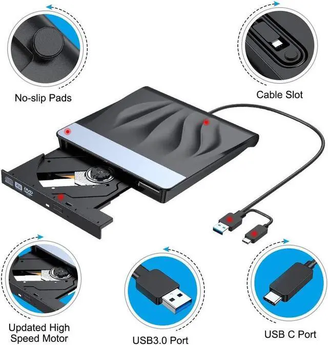 Alt view image 4 of 7 - [Updated] External CD DVD Drive, USB 3.0 Type-C Superdrive Portable Burner Player Writer CD DVD +/RW, Compatible with Windows 10 8 7 XP Vista Mac OS System for Mac Pro Air iMac eokCXOY