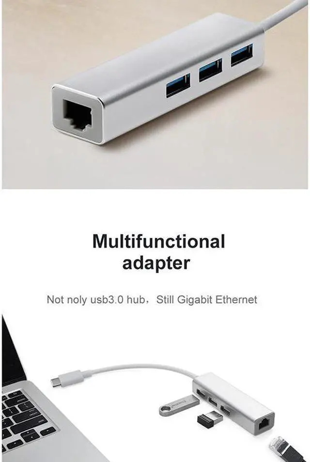 Alt view image 4 of 7 - Type-C To RJ45 Network Card Hundred Trillion USB 3.0 Hub Type C To RJ45 Hub USB 3.0 Ethernet Network Adapter