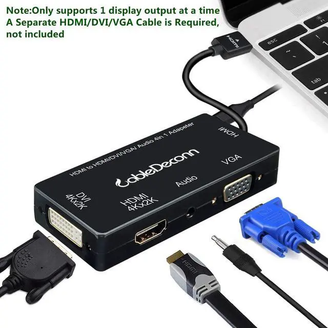Alt view image 4 of 7 - Multiport 4-in-1 HDMI to HDMI DVI 4K VGA Adapter Cable with Audio Output Adapter Converter (Black)