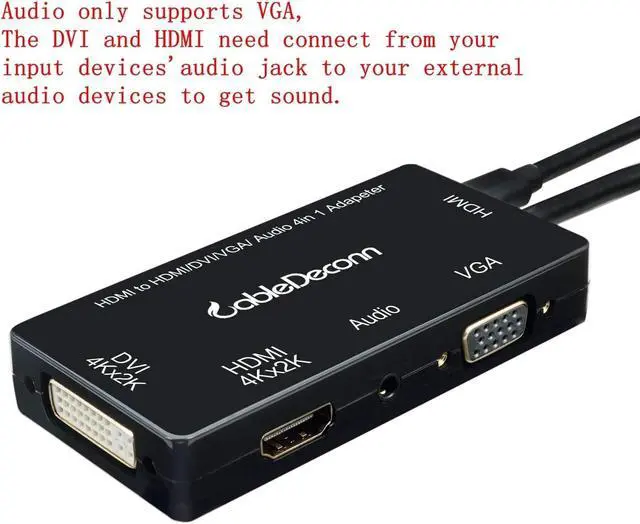Alt view image 7 of 7 - Multiport 4-in-1 HDMI to HDMI DVI 4K VGA Adapter Cable with Audio Output Adapter Converter (Black)