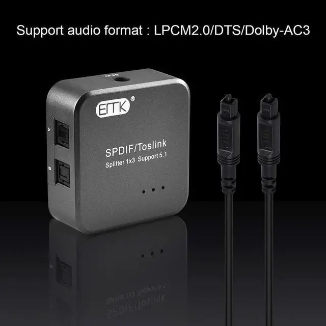 Alt view image 5 of 7 - 1x3 S/PDIF Toslink Digital Optical Audio Splitter[1x3 S/PDIF Toslink Splitter]with Optical Audio Cable for Home Theater, Sound bar, TV, PS4,Blu-ray,Xbox (1X3 S/PDIF Toslink Splitter)