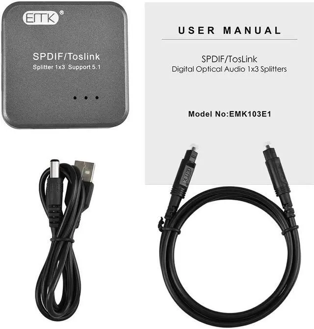 Alt view image 4 of 7 - 1x3 S/PDIF Toslink Digital Optical Audio Splitter[1x3 S/PDIF Toslink Splitter]with Optical Audio Cable for Home Theater, Sound bar, TV, PS4,Blu-ray,Xbox (1X3 S/PDIF Toslink Splitter)