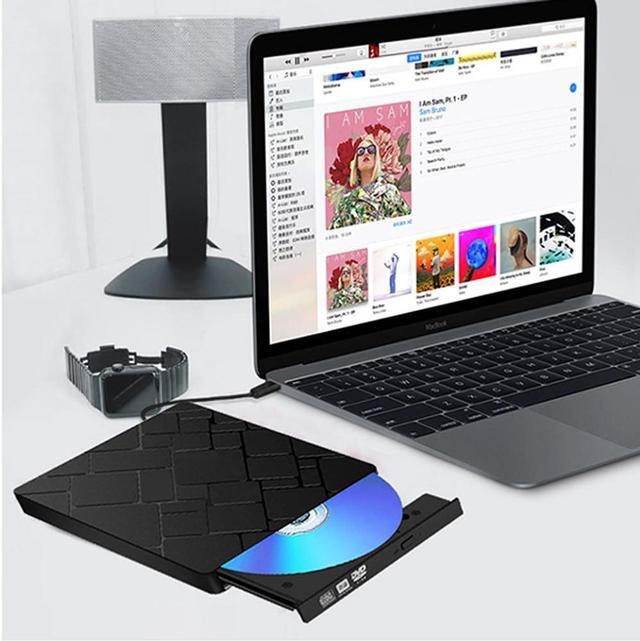 Alt view image 2 of 7 - External DVD Drive, DVD Player for Laptop, USB 3.0 Type-C Dual Port Portable External CD DVD Drive, Drive Slim DVD/CD ROM Rewriter Burner Compatible with Laptop Desktop PC Windows Linux Mac OS (Black)