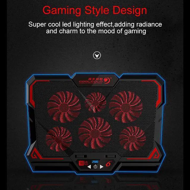 Alt view image 5 of 7 - Gaming Laptop Cooler Notebook Cooling Pad 6 Silent Red LED Fans Powerful Air Flow Portable Adjustable Laptop Stand 2600RPM Laptop Cooling Pad