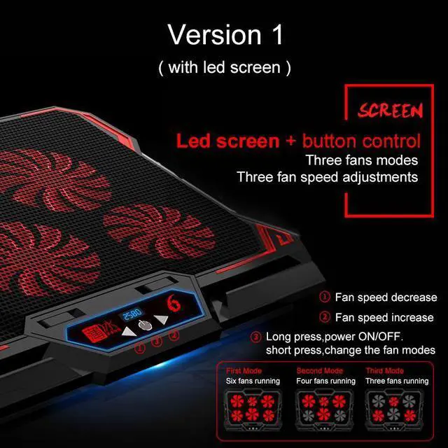 Alt view image 4 of 7 - Gaming Laptop Cooler Notebook Cooling Pad 6 Silent Red LED Fans Powerful Air Flow Portable Adjustable Laptop Stand 2600RPM Laptop Cooling Pad
