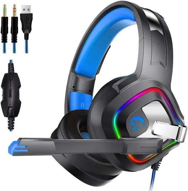 Main image of Gaming Headset, Surround Stereo Gaming Headphones with Noise Cancelling Mic, LED Lights & Soft Memory Earmuffs, Works with Xbox One, PS4, Nintendo Switch, PC Mac Computer Games Headset