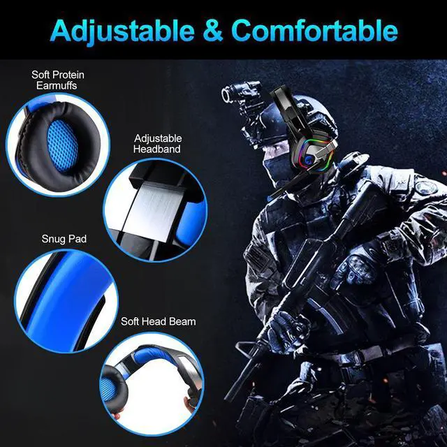 Alt view image 5 of 7 - Gaming Headset, Surround Stereo Gaming Headphones with Noise Cancelling Mic, LED Lights & Soft Memory Earmuffs, Works with Xbox One, PS4, Nintendo Switch, PC Mac Computer Games Headset