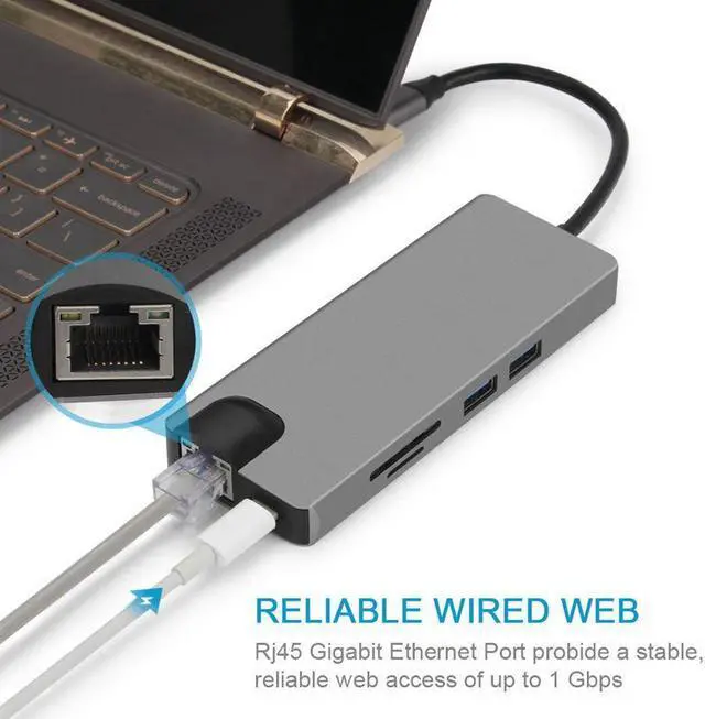 Alt view image 4 of 7 - USB C Hub,, 9-in-1 Type-C Docking Station Hub Type C to 2 x USB 3.0, 4K HD HDMI VGA RJ45 Gigabit Network SD Card Slot With 3.5mm Audio Jack Adapter Compatible Apple MacBook Pro 13/15 (Thunderbolt 3)