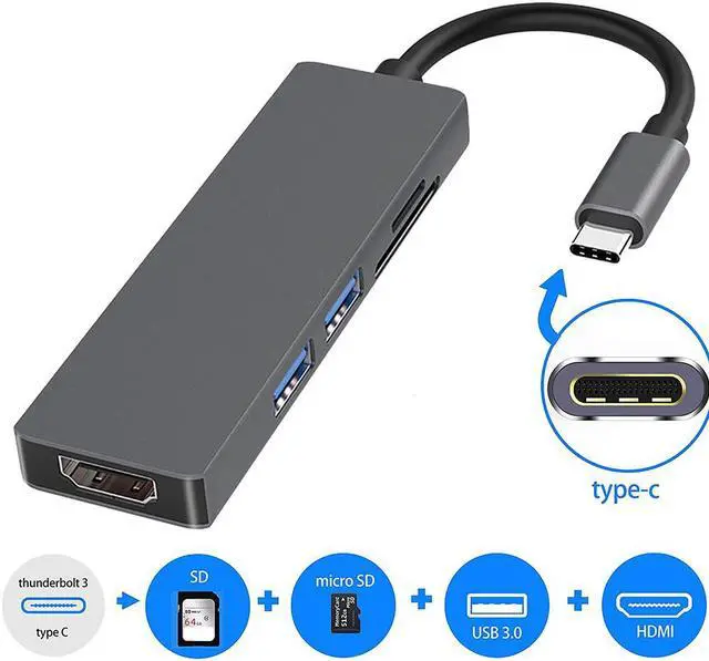 Main image of USB C Hub,5-in-1 Type C Adapter 4K USB C to HDMI,USB C Multiport Adapter, USB C to USB 3.0, SD/Mircro SD Card Reader Slots, Compatible Chromebook, BEEL XPS, Samsung Galaxy S8/S8+/S9/S9+/Note 8