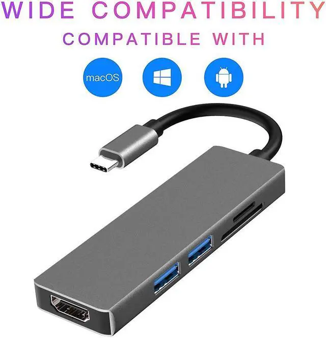 Alt view image 3 of 7 - USB C Hub,5-in-1 Type C Adapter 4K USB C to HDMI,USB C Multiport Adapter, USB C to USB 3.0, SD/Mircro SD Card Reader Slots, Compatible Chromebook, BEEL XPS, Samsung Galaxy S8/S8+/S9/S9+/Note 8