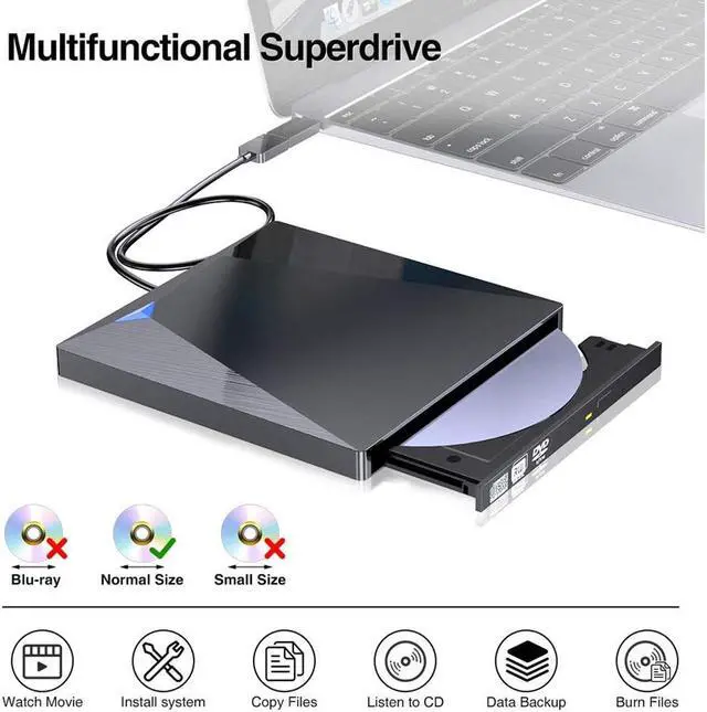 Alt view image 3 of 7 - [Upgraded] External CD DVD Drive, USB 3.0 Type-C Portable Optical Superdrive Burner Player Writer CD DVD +/- RW, Compatible with Windows 10 8 7 XP Vista Mac OS System for Mac Pro Air iMac Laptop