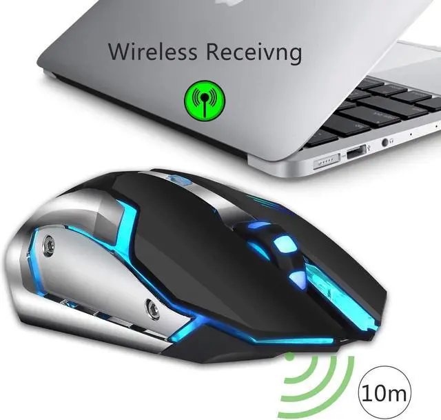 Alt view image 4 of 7 - Rechargeable 2.4Ghz Wireless Mouse with USB Receiver, 7 Colors Backlit Gaming Mice for MacBook, Computer PC, Laptop (600Mah Lithium Battery) (Black)