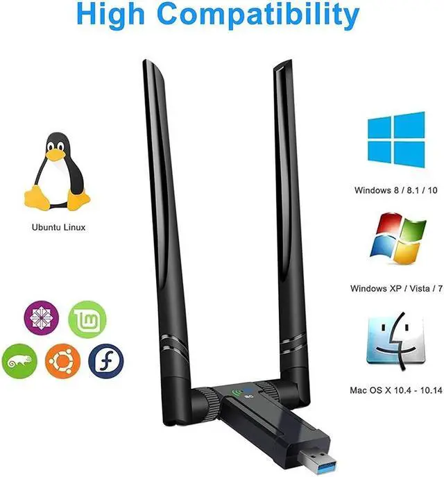 Alt view image 3 of 7 - Wifi Dongle, AC1200 Wifi Adapter for Desktop PC Connecting to Internet, Long Range Wifi Dual Antenna 2.4/5.8Ghz USB Wireless Network Adapter Support Laptop Windows 8 7 10 Mac Linux OS
