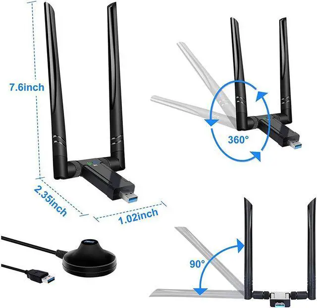 Alt view image 4 of 7 - Wifi Dongle, AC1200 Wifi Adapter for Desktop PC Connecting to Internet, Long Range Wifi Dual Antenna 2.4/5.8Ghz USB Wireless Network Adapter Support Laptop Windows 8 7 10 Mac Linux OS