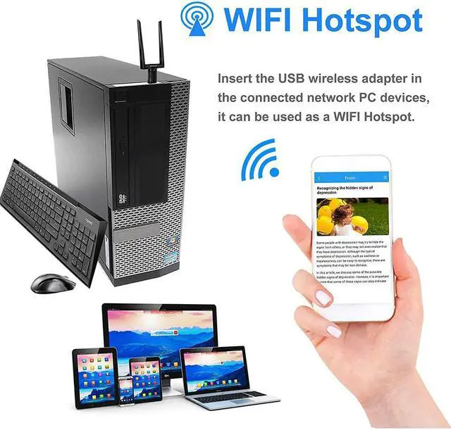 Alt view image 5 of 7 - Wifi Dongle, AC1200 Wifi Adapter for Desktop PC Connecting to Internet, Long Range Wifi Dual Antenna 2.4/5.8Ghz USB Wireless Network Adapter Support Laptop Windows 8 7 10 Mac Linux OS