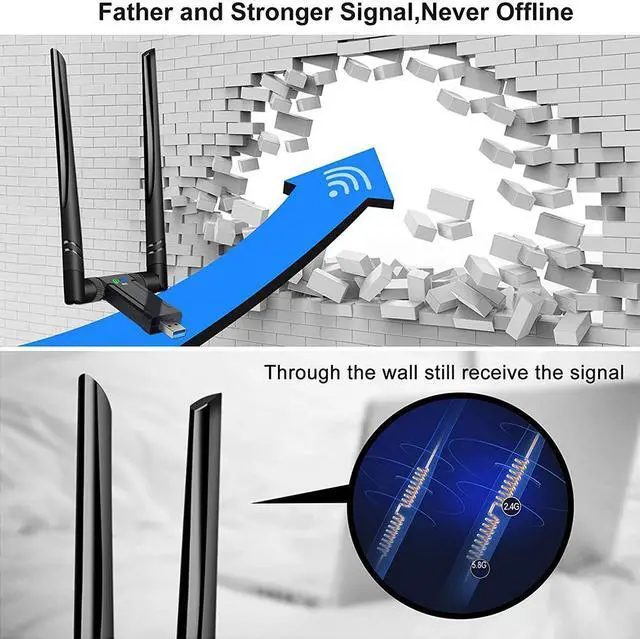Alt view image 6 of 7 - Wifi Dongle, AC1200 Wifi Adapter for Desktop PC Connecting to Internet, Long Range Wifi Dual Antenna 2.4/5.8Ghz USB Wireless Network Adapter Support Laptop Windows 8 7 10 Mac Linux OS