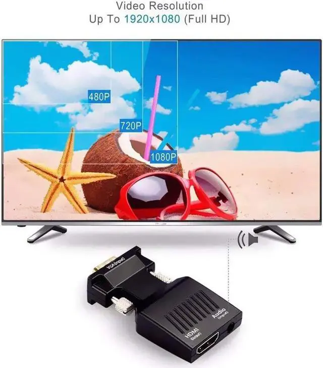Alt view image 7 of 7 - VGA to HDMI Adapter, 1080p VGA Male to HDMI Female Video Audio Converter with USB Cable and 3.5mm Audio Cable for Windows PC Laptop Computer (VGA) to Monitor Projector TV (HDMI)