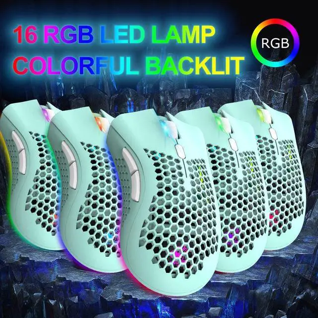 Alt view image 4 of 6 - Wireless Lightweight Gaming Mouse with 7 Button Multi RGB Backlit Perforated Ergonomic Shell Optical Sensor Adjustable DPI Rechargeable 800 mAh Battery USB Receiver for PC Mac Gamer