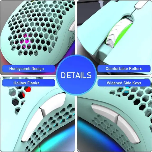 Alt view image 5 of 6 - Wireless Lightweight Gaming Mouse with 7 Button Multi RGB Backlit Perforated Ergonomic Shell Optical Sensor Adjustable DPI Rechargeable 800 mAh Battery USB Receiver for PC Mac Gamer