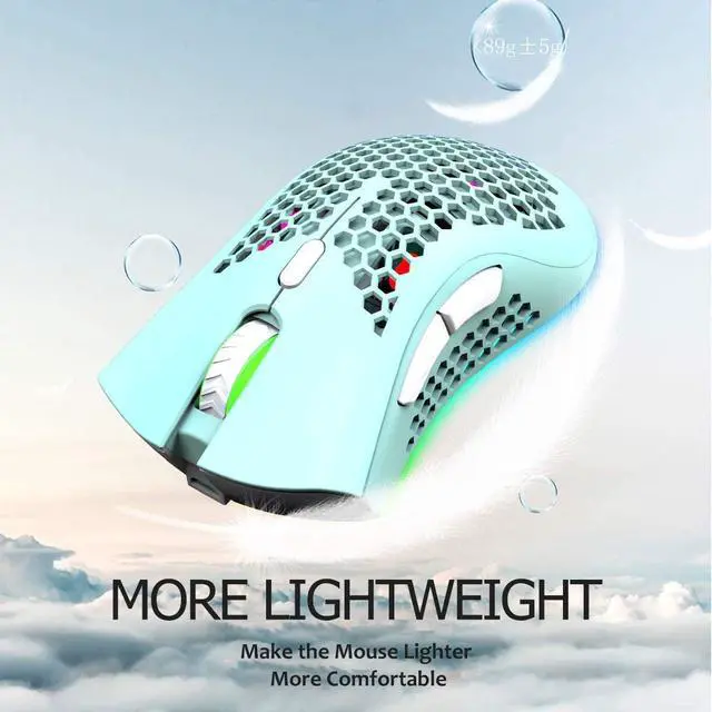 Alt view image 3 of 6 - Wireless Lightweight Gaming Mouse with 7 Button Multi RGB Backlit Perforated Ergonomic Shell Optical Sensor Adjustable DPI Rechargeable 800 mAh Battery USB Receiver for PC Mac Gamer