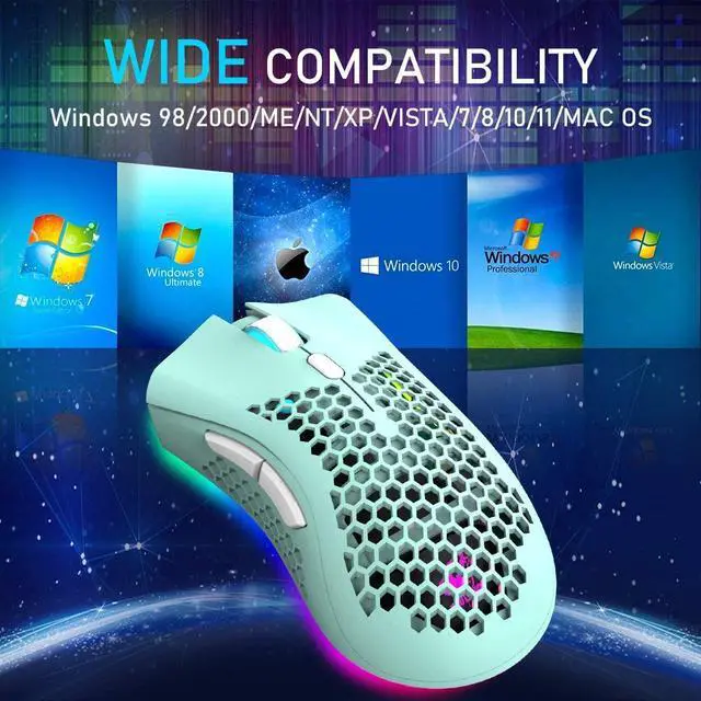 Alt view image 6 of 6 - Wireless Lightweight Gaming Mouse with 7 Button Multi RGB Backlit Perforated Ergonomic Shell Optical Sensor Adjustable DPI Rechargeable 800 mAh Battery USB Receiver for PC Mac Gamer