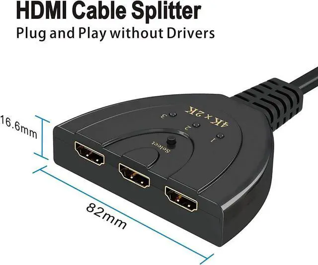 Alt view image 4 of 6 - HDMI Switch, 3 Port 4K HDMI Switch 3x1 Switch Splitter with Pigtail Cable Supports Full HD 4K 1080P 3D Player