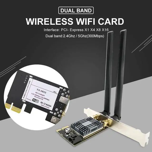 Alt view image 3 of 6 - 2.4G 5G PCIE Wireless Adapter AC 300Mbps Bluetooth 4.0 Stable WIFI Network Card Dual Band Lightweight Computer Games Pcie High Speed WiFi Adapter