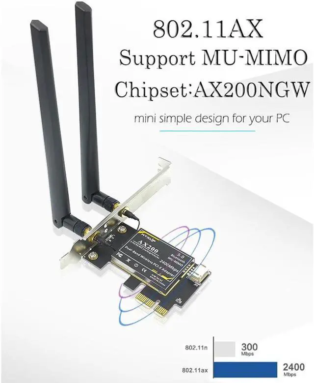 Alt view image 4 of 7 - PCIe WiFi 6 Network Card Wireless Adapter Bluetooth 5.0 AX 3000 Mbps AX200 Dual Band 5.GHz/2.4GHz PCI-E Wireless WiFi Network Adapter Card for Desktop Windows 10 64-bit