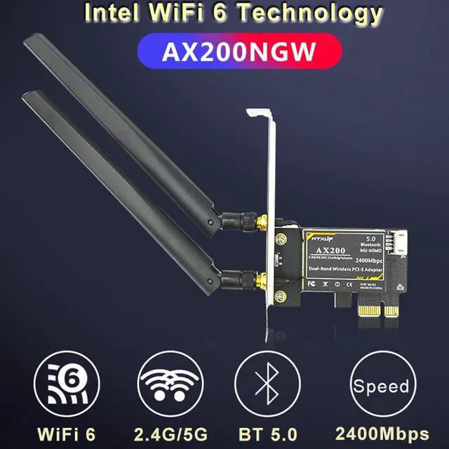 Alt view image 5 of 7 - PCIe WiFi 6 Network Card Wireless Adapter Bluetooth 5.0 AX 3000 Mbps AX200 Dual Band 5.GHz/2.4GHz PCI-E Wireless WiFi Network Adapter Card for Desktop Windows 10 64-bit