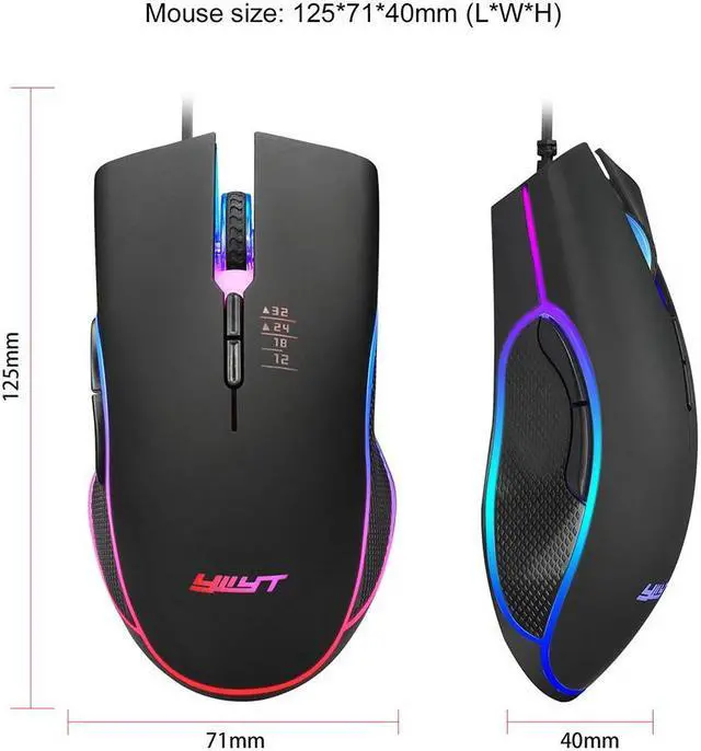 Alt view image 7 of 7 - USB Wired Mouse Gaming Mice 3200DPI 7 Buttons Optical Gaming Mouse Ergonomic Mouse with 4-color Breathing Light Mouse (Color: Black)