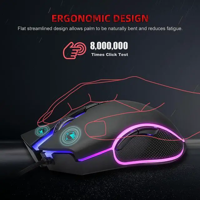 Alt view image 4 of 7 - USB Wired Mouse Gaming Mice 3200DPI 7 Buttons Optical Gaming Mouse Ergonomic Mouse with 4-color Breathing Light Mouse (Color: Black)